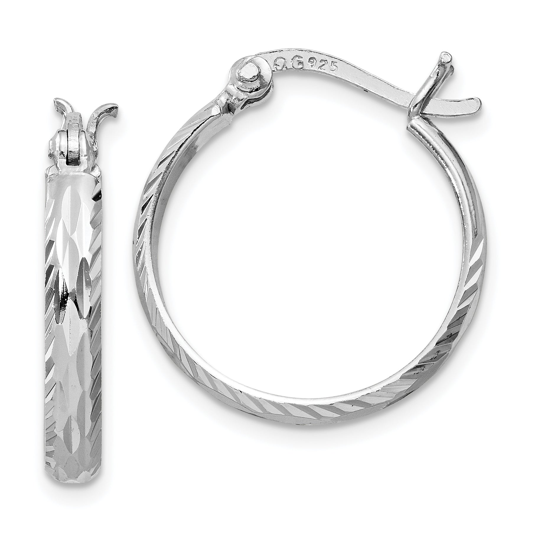 Sterling Silver Rhodium-plated 2.5mm Textured Round Hoops Main image