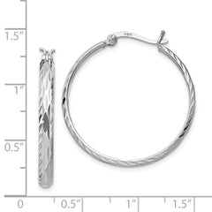 Sterling Silver 925 Rhodium-Plated Textured Hoop Earrings 33mm Polished Finish