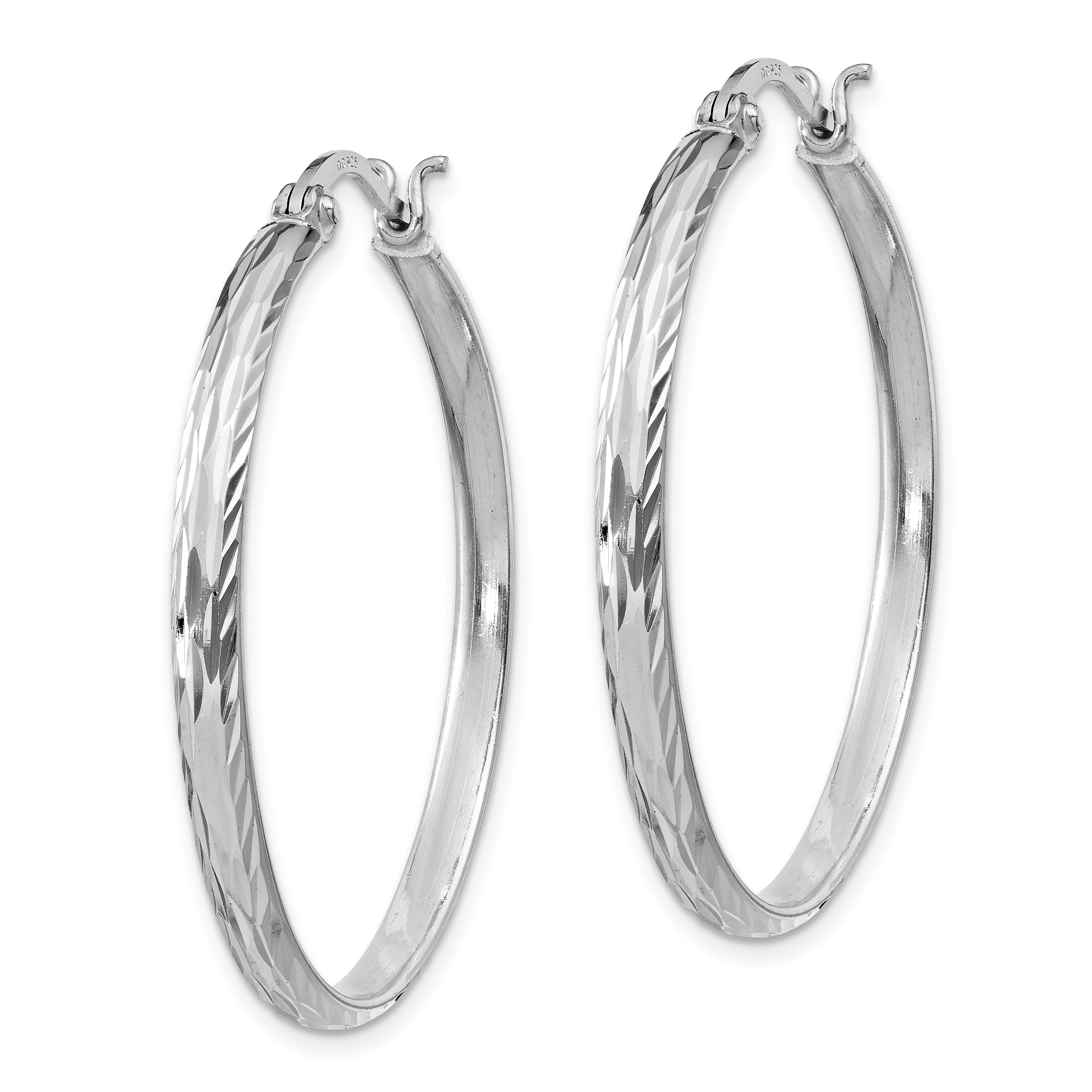 Sophia Jewelers 925 Sterling Silver Textured Rhodium-Plated Hoop Earrings 37mm Polished Finish