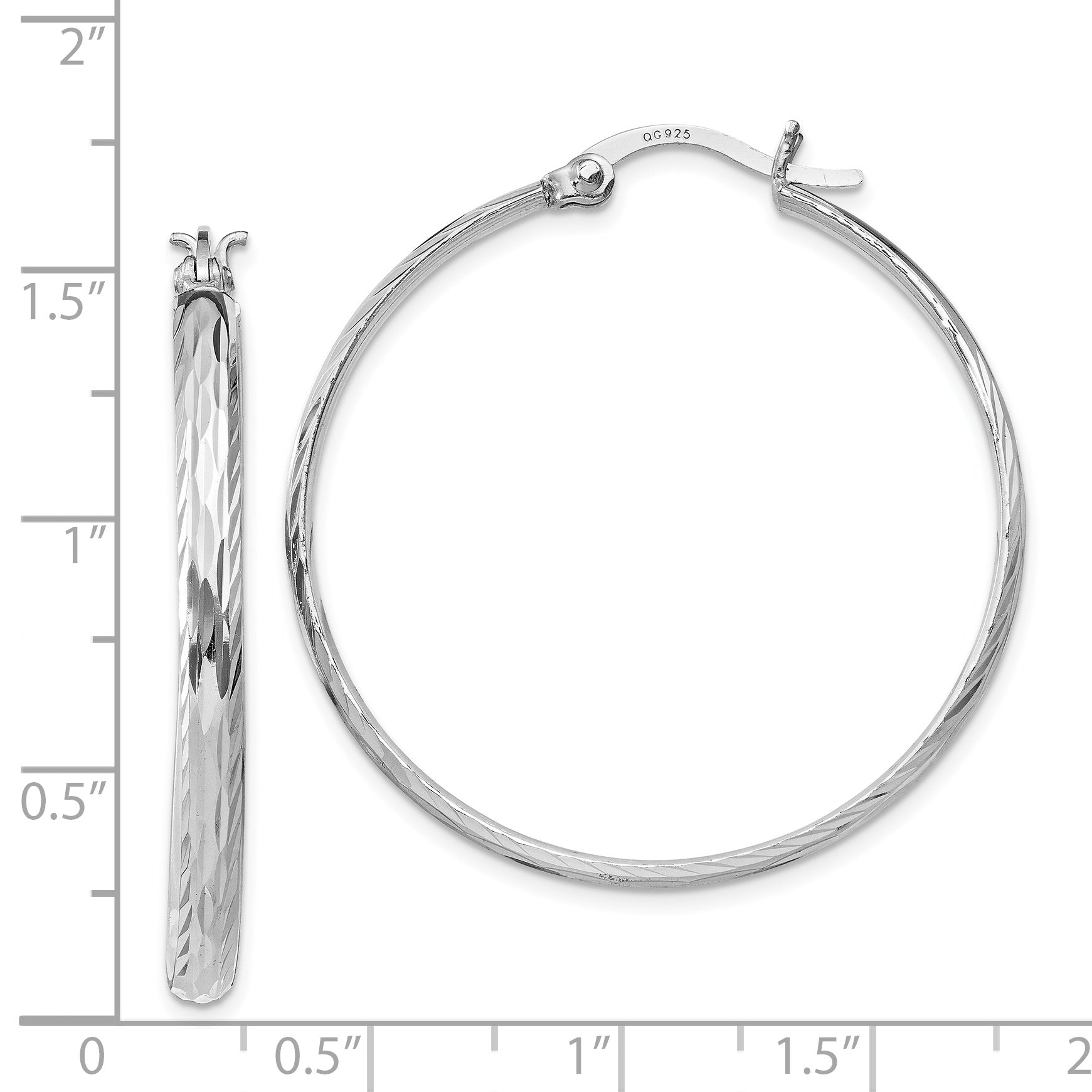 Sterling Silver Rhodium-plated 2.5mm Textured Round Hoops