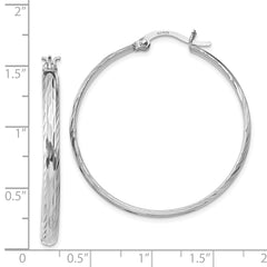 Sophia Jewelers 925 Sterling Silver Textured Rhodium-Plated Hoop Earrings 37mm Polished Finish
