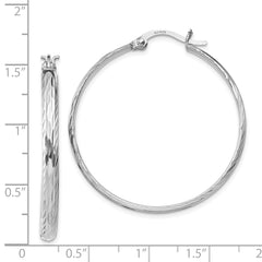 Sterling Silver Rhodium-plated 2.5mm Textured Round Hoops
