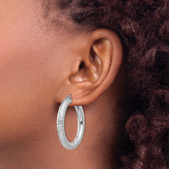 Sterling Silver Rhodium-plated Diamond Cut 4.75mm Hoop Earrings