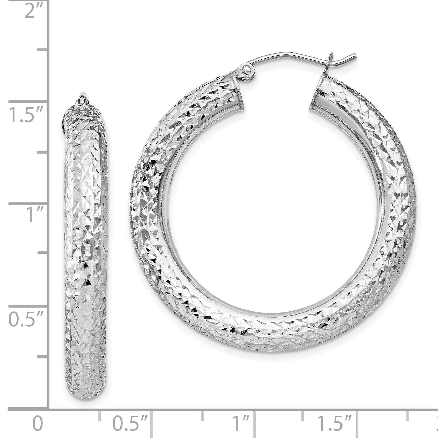 Sterling Silver 925 Rhodium-Plated Diamond-Cut Hoop Earrings 4.75mm Polished Finish