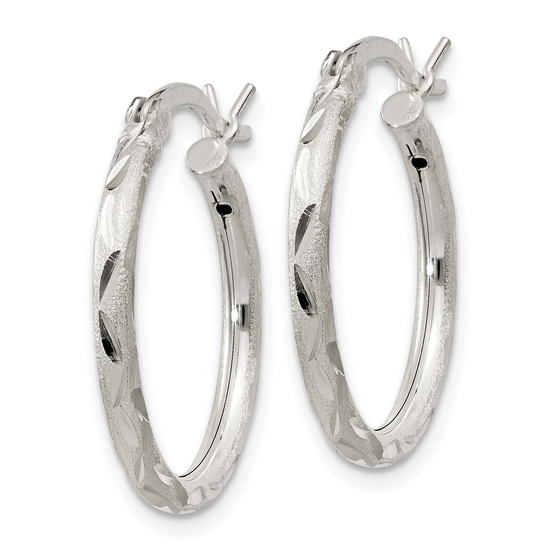 Sterling Silver 925 Brushed Hoop Earrings with Diamond-Cut Satin Finish 22mm Secondary image
