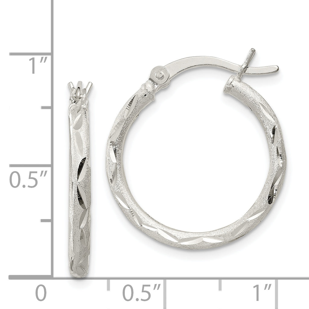 Sterling Silver 925 Brushed Hoop Earrings with Diamond-Cut Satin Finish 22mm