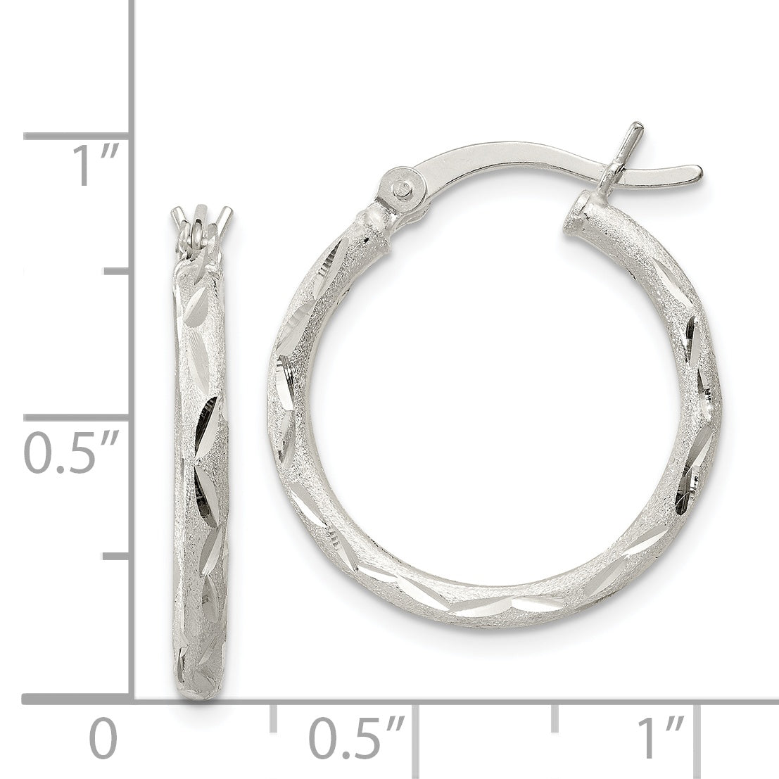 Sterling Silver 925 Brushed Hoop Earrings with Diamond-Cut Satin Finish 22mm