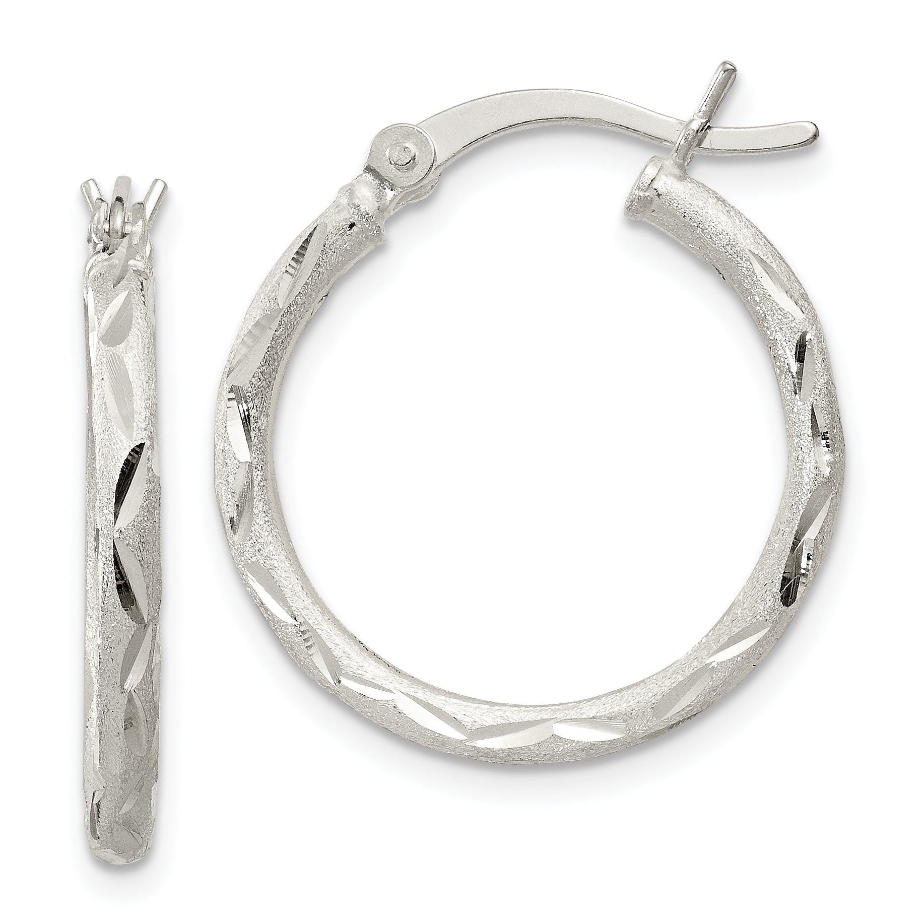 Sterling Silver Satin Diamond-cut 2x20mm Hoop Earrings Main image