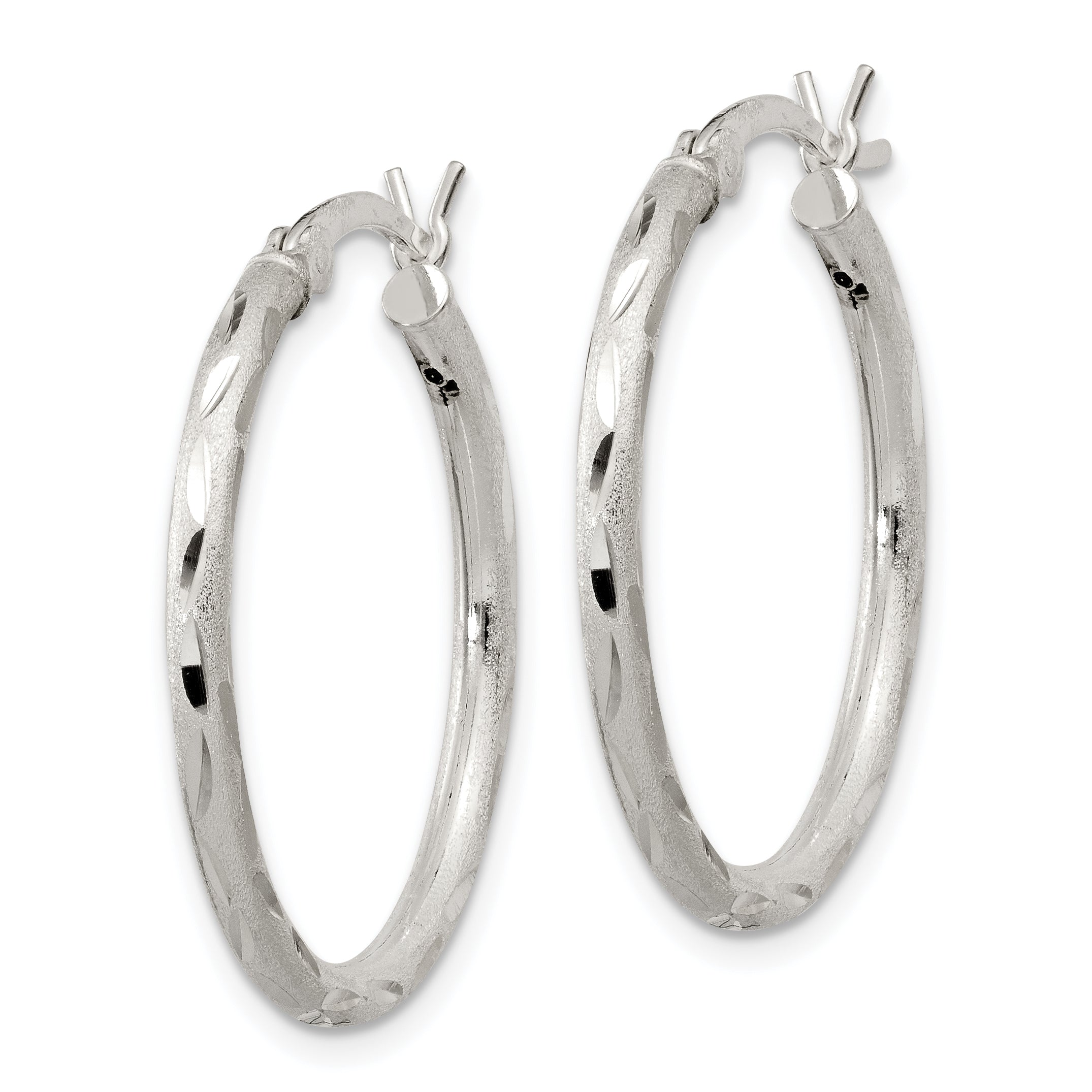 Sterling Silver 925 Satin Diamond-Cut Hoop Earrings with Brushed Finish