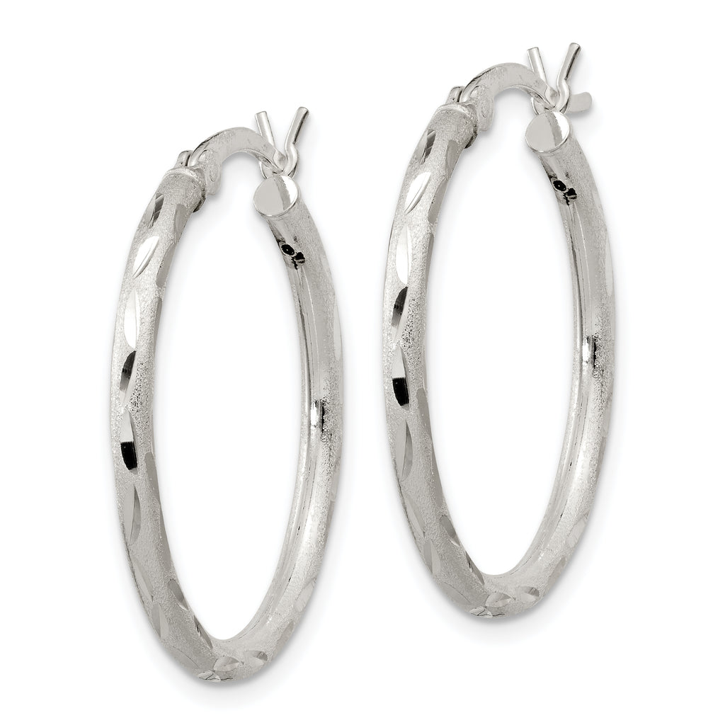 Sterling Silver 925 Satin Diamond-Cut Hoop Earrings with Brushed Finish