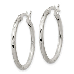 Sterling Silver 925 Satin Diamond-Cut Hoop Earrings with Brushed Finish