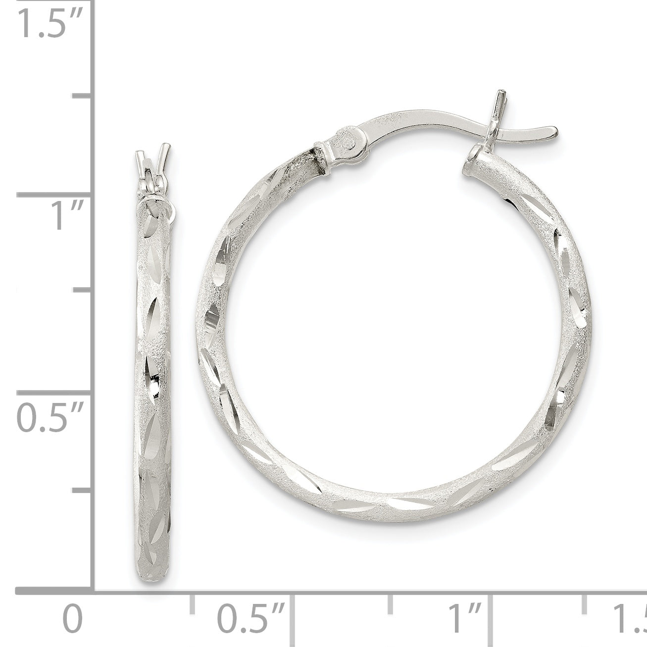 Sterling Silver 925 Satin Diamond-Cut Hoop Earrings with Brushed Finish