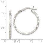Sterling Silver 925 Satin Diamond-Cut Hoop Earrings with Brushed Finish