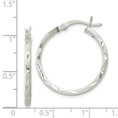Sterling Silver 925 Satin Diamond-Cut Hoop Earrings with Brushed Finish