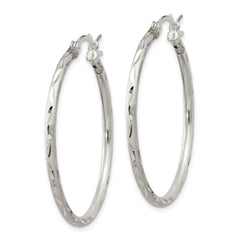 Sterling Silver 925 Brushed Diamond-Cut Hinged Hoop Earrings 38mm