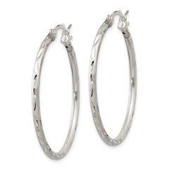 Sterling Silver Satin Diamond-cut 2x35mm Hoop Earrings