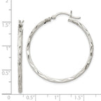 Sterling Silver 925 Brushed Diamond-Cut Hinged Hoop Earrings 38mm