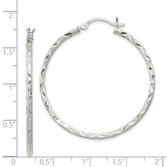 Sterling Silver Satin Diamond-cut 2x40mm Hoop Earrings