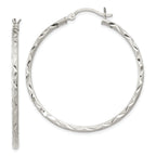 Sterling Silver Satin Diamond-cut 2x40mm Hoop Earrings
