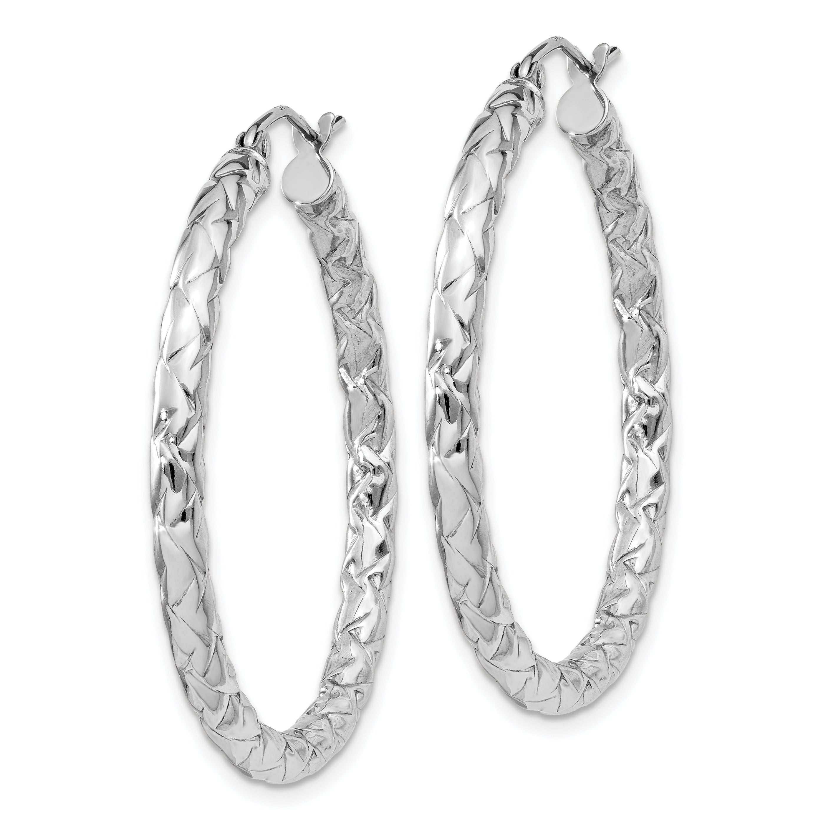 Sterling Silver Rhodium-Plated Textured Hoop Earrings, Polished 37mm