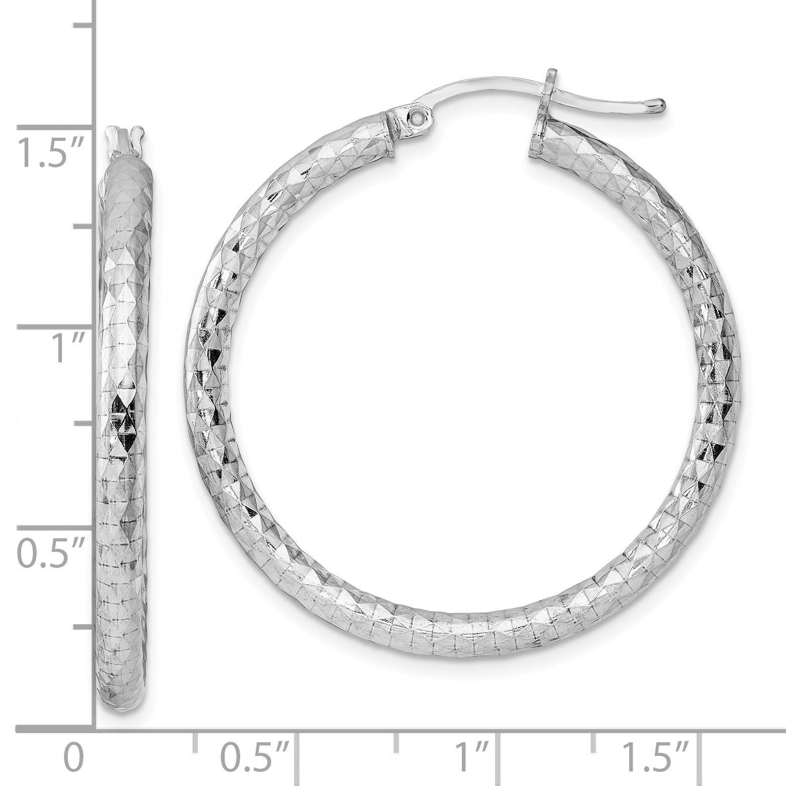 Sterling Silver Rhodium-Plated Textured Hoop Earrings, Polished 37mm
