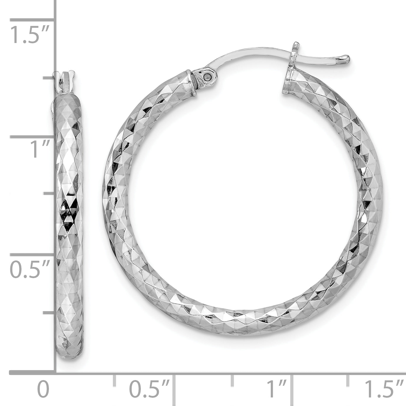 Sterling Silver Rhodium-Plated Textured Hoop Earrings Polished & Hollow Design