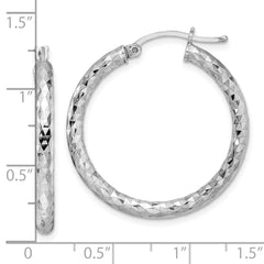 Sterling Silver Rhodium-Plated Textured Hoop Earrings Polished & Hollow Design