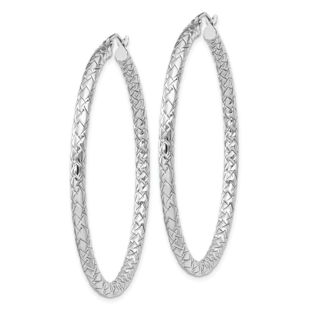 Sterling Silver Rhodium-Plated Textured Hoop Earrings for Women 53mm Elegant Design