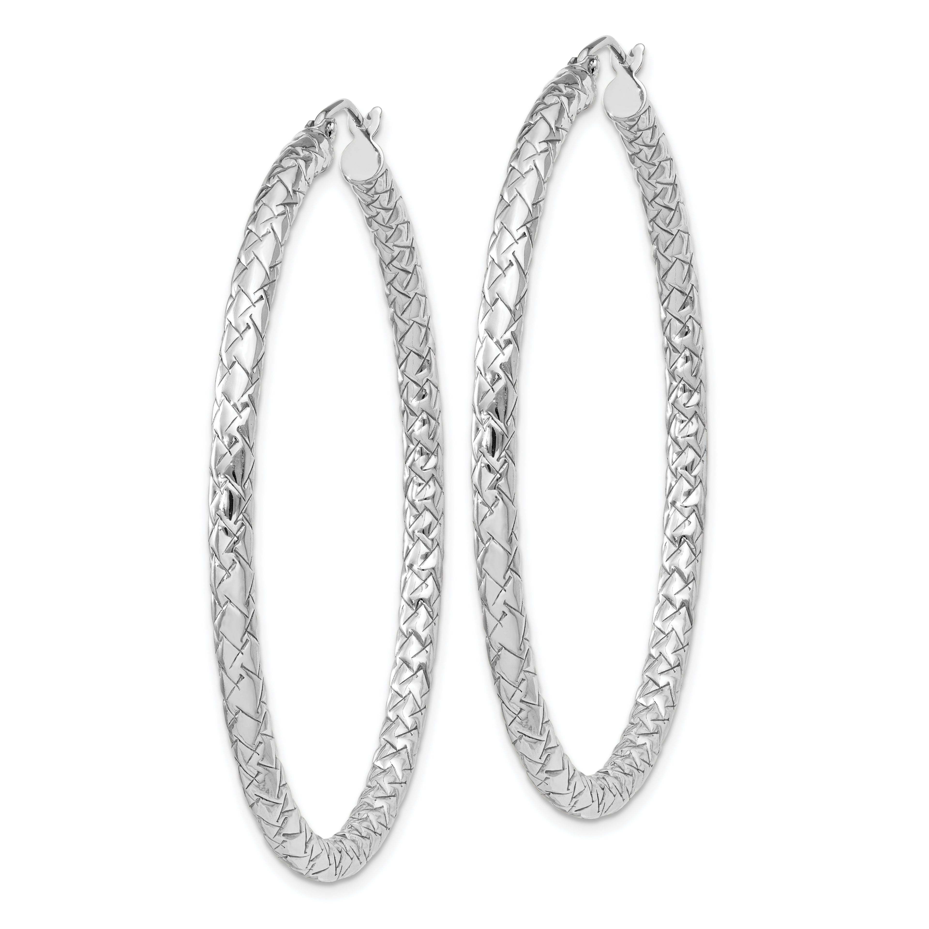 Sterling Silver Rhodium-Plated Textured Hoop Earrings for Women 53mm Elegant Design