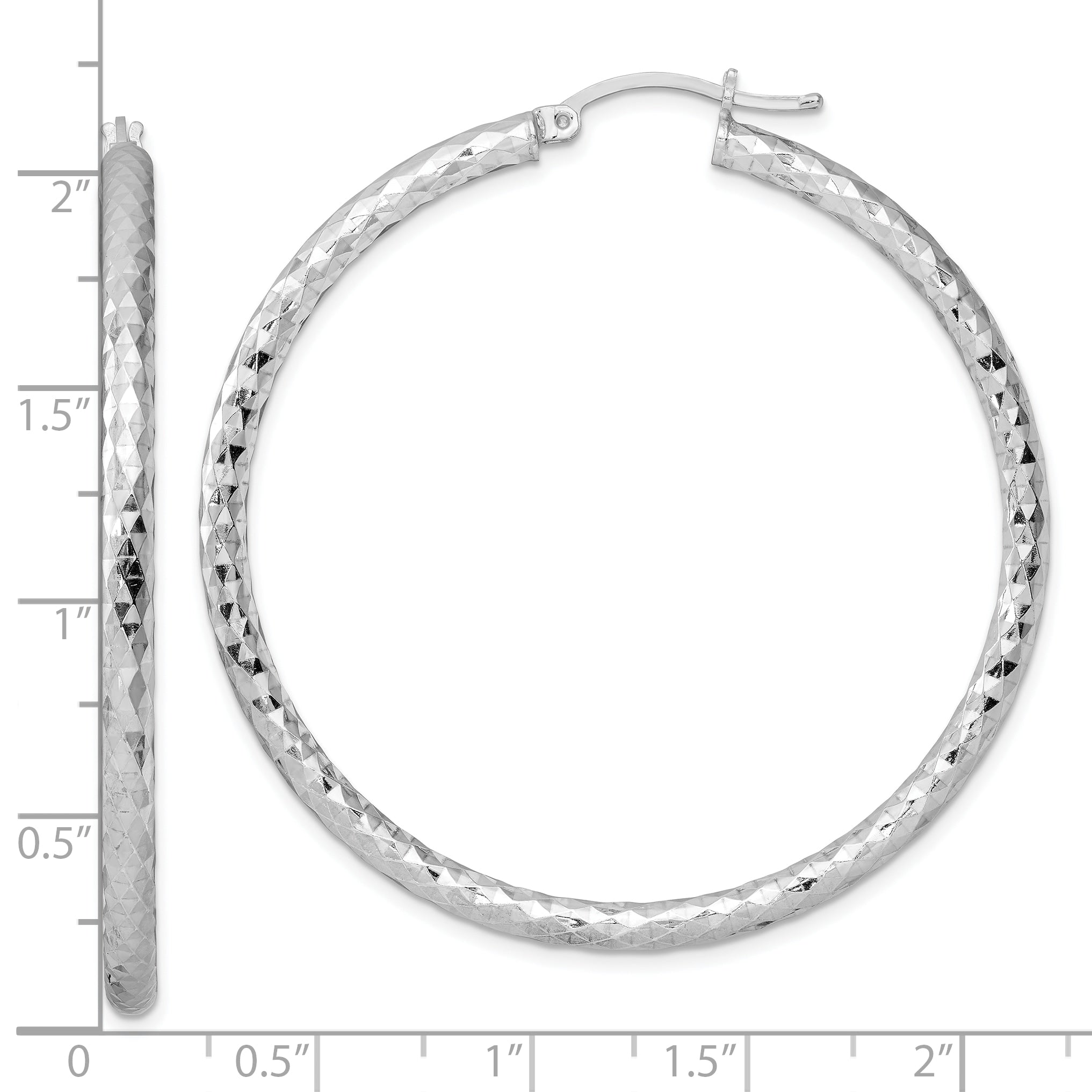 Sterling Silver Rhodium-Plated Textured Hoop Earrings for Women 53mm Elegant Design
