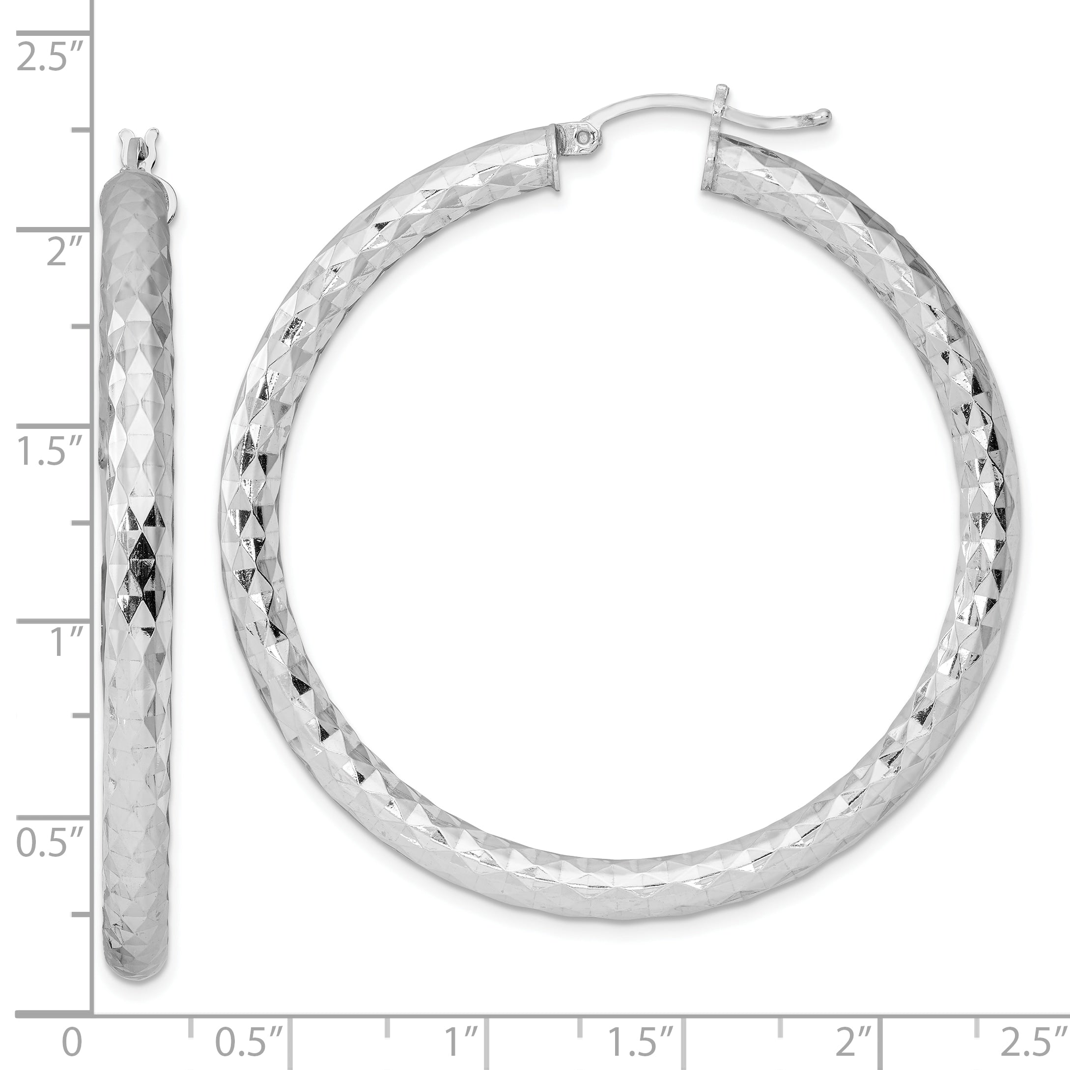 Sterling Silver Rhodium-Plated Textured Hoop Earrings 4x50mm Polished Finish