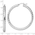 Sterling Silver Rhodium-Plated Textured Hoop Earrings 4x50mm Polished Finish