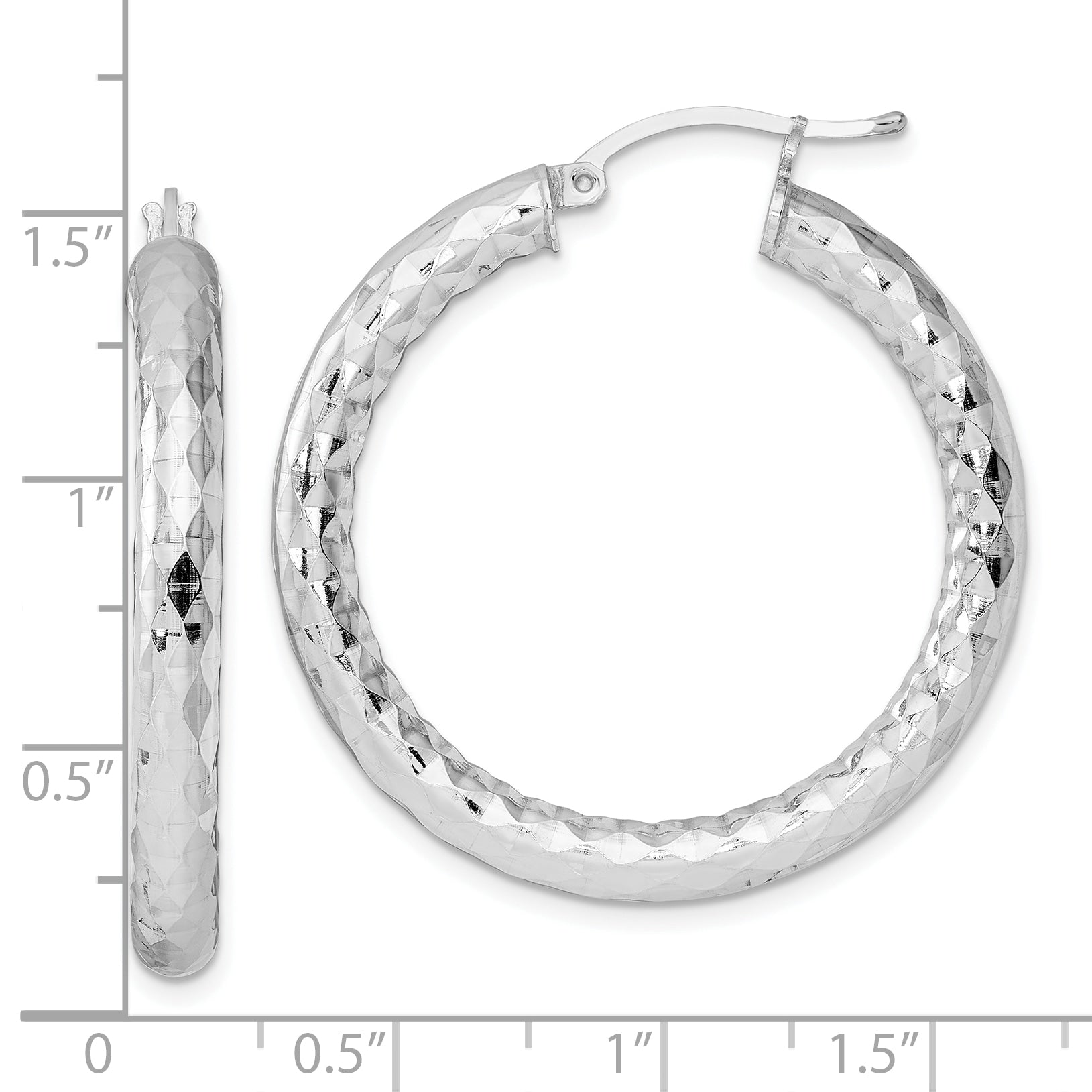 Sterling Silver Rhodium-Plated Textured Hoop Earrings Polished 4x37mm Design
