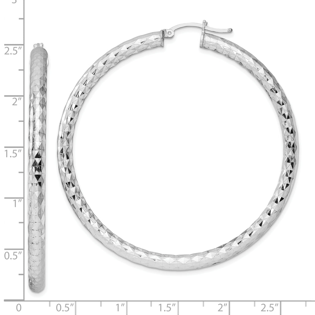 Sterling Silver Rhodium-plated Textured 4x60mm Hoop Earrings