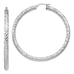 Sterling Silver Rhodium-plated Textured 4x60mm Hoop Earrings