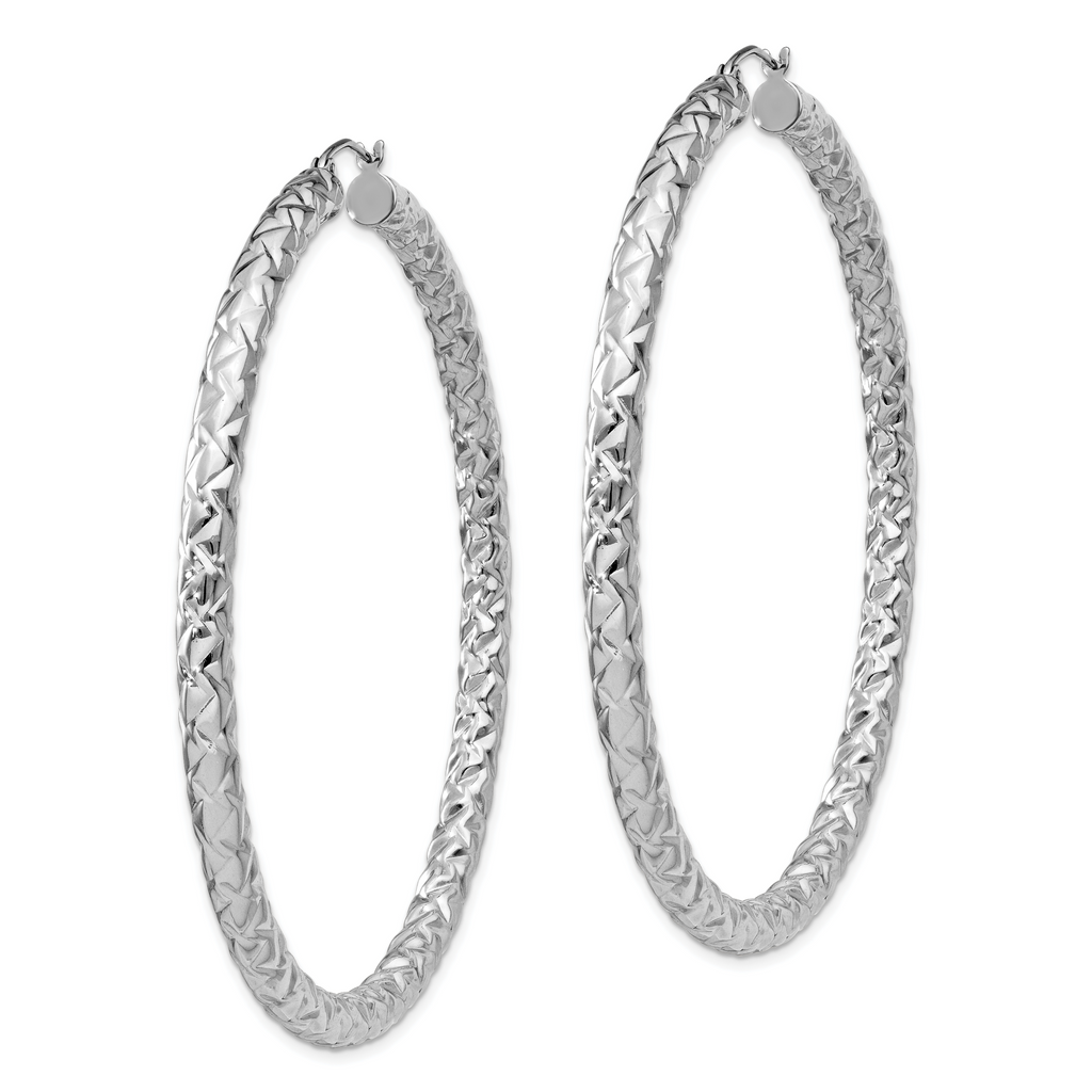 Sophia Jewelers Sterling Silver Rhodium-Plated Textured Hoop Earrings 4x65mm
