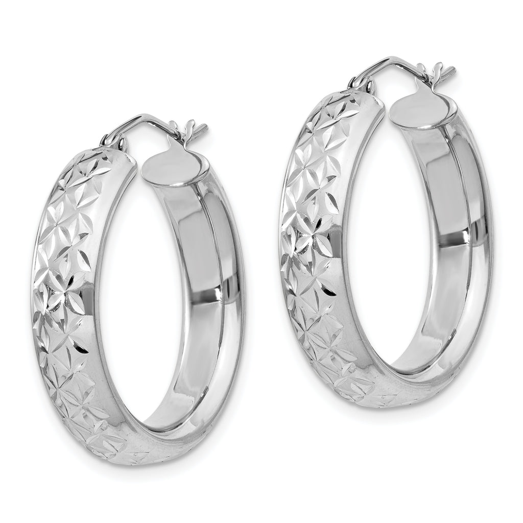 Sterling Silver Rhodium-Plated Diamond-Cut Hoop Earrings 5mm Hollow Design