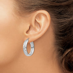 Sterling Silver Rhodium-Plated Diamond-Cut Hoop Earrings 5mm Hollow Design