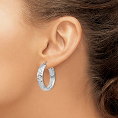 Sterling Silver Rhodium-plated Diamond Cut 5mm Hoop Earrings