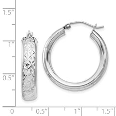 Sterling Silver Rhodium-Plated Diamond-Cut Hoop Earrings 5mm Hollow Design