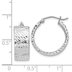 Sterling Silver Rhodium-plated Diamond-cut Hinged Hoop Earrings