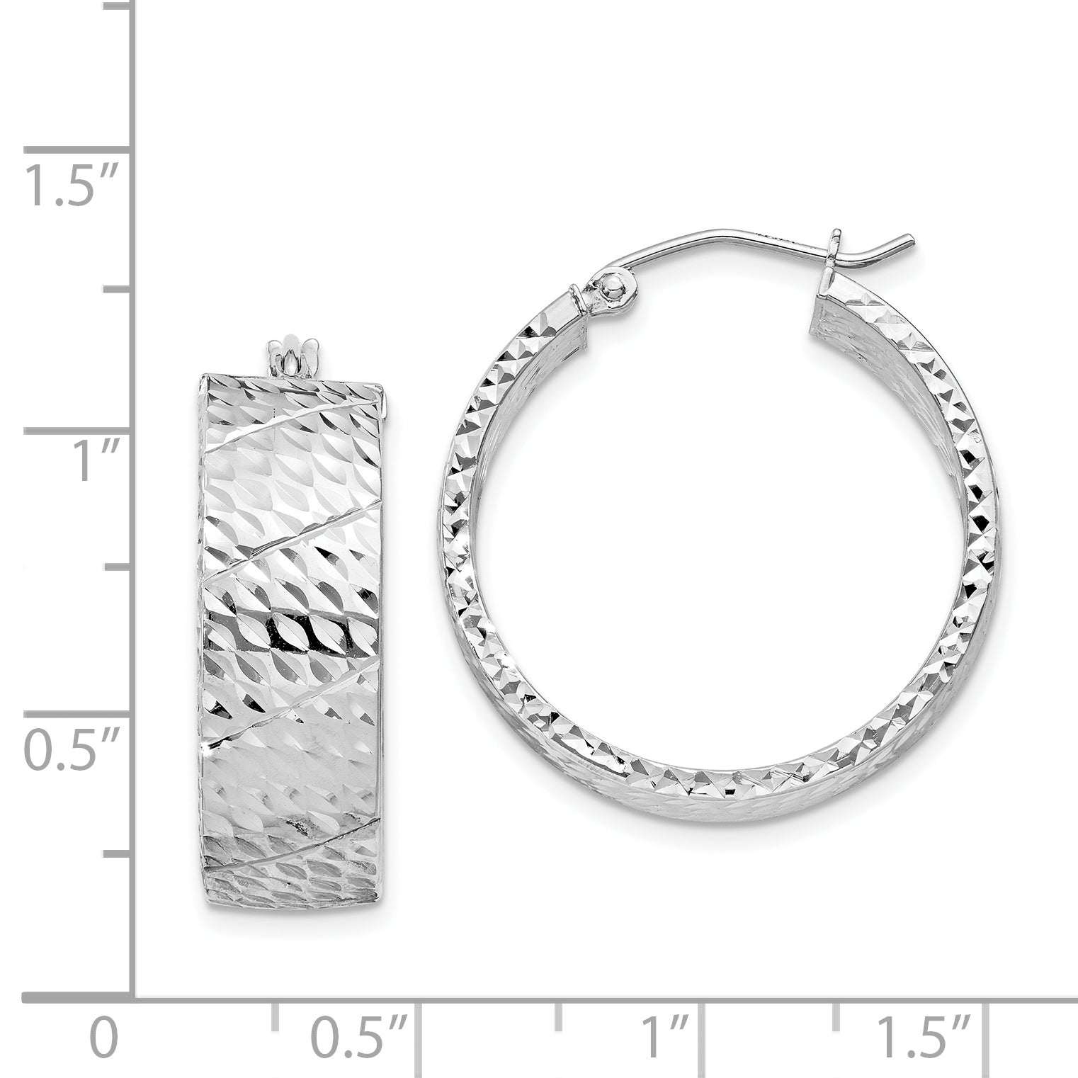Sterling Silver Rhodium-plated Diamond-cut 7.75x25mm Hoop Earrings