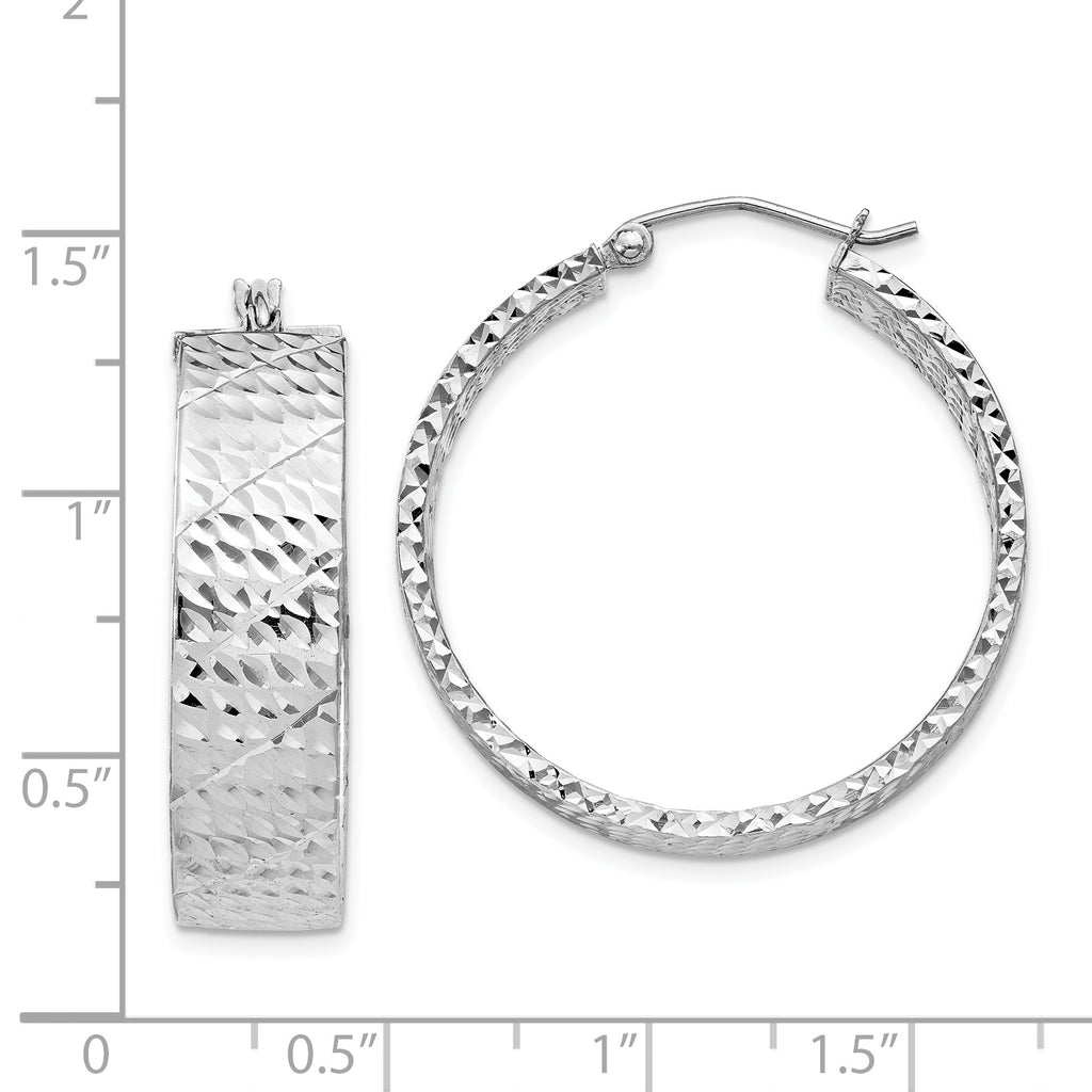 Sterling Silver 925 Rhodium-Plated Diamond-Cut Hoop Earrings with Hinged Closure