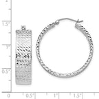 Sterling Silver 925 Rhodium-Plated Diamond-Cut Hoop Earrings with Hinged Closure