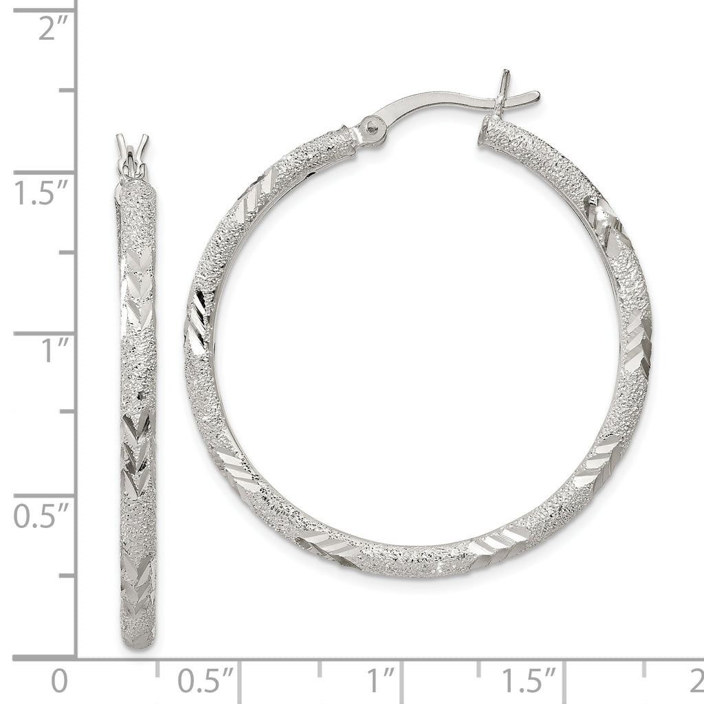 Sterling Silver 925 Diamond-Cut Hoop Earrings with Polished Laser Design