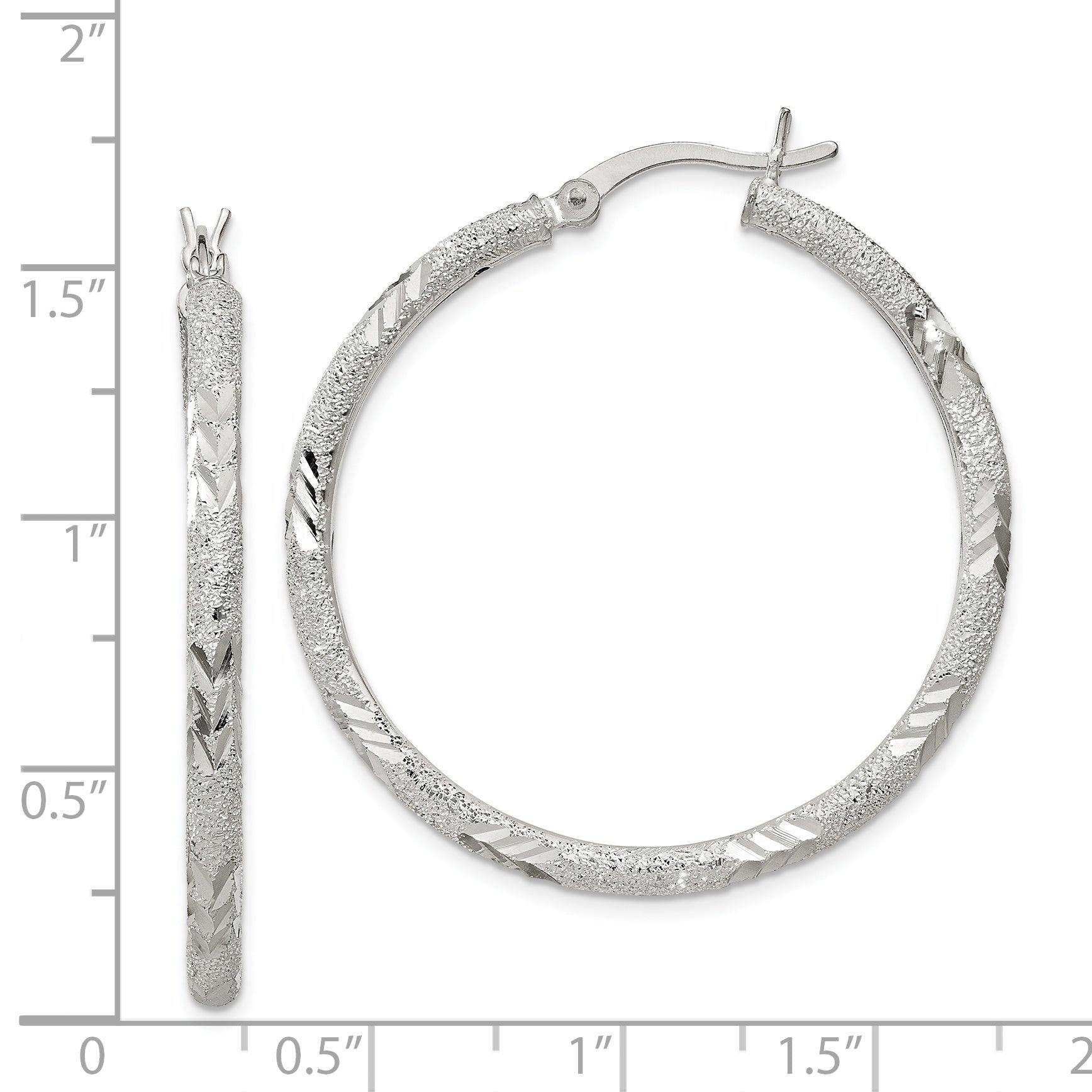Sterling Silver 925 Diamond-Cut Hoop Earrings with Polished Laser Design
