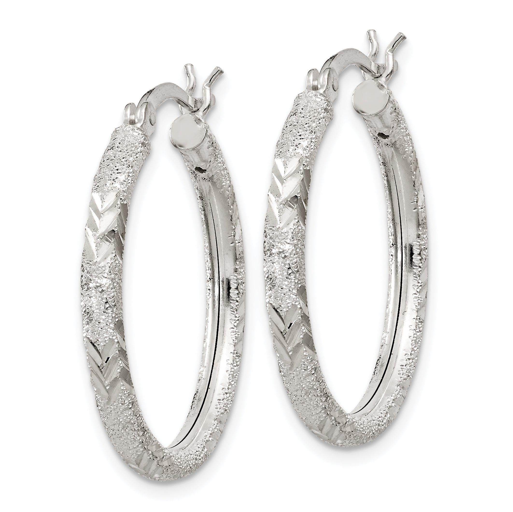 Sterling Silver 925 Diamond-Cut Hoop Earrings with Polished Laser Design Secondary image