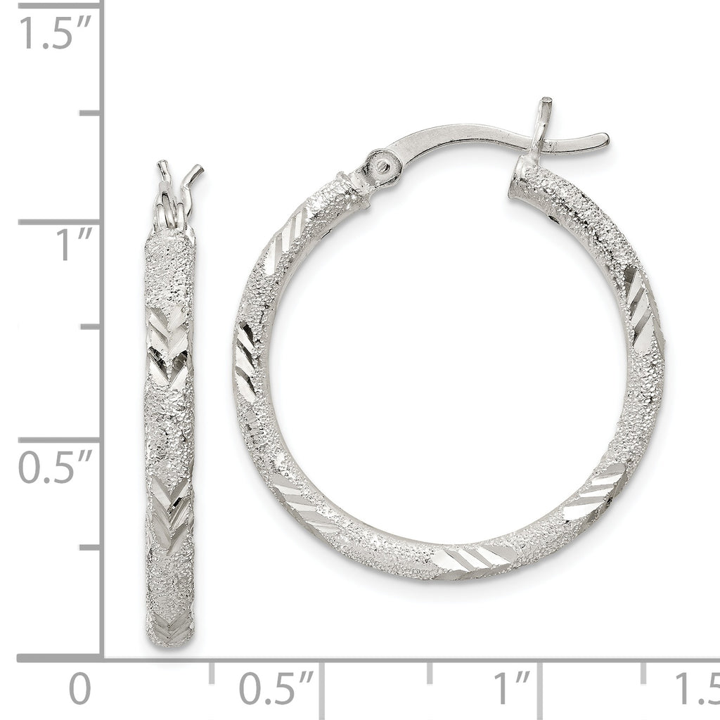 Sterling Silver 925 Diamond-Cut Hoop Earrings with Polished Laser Design