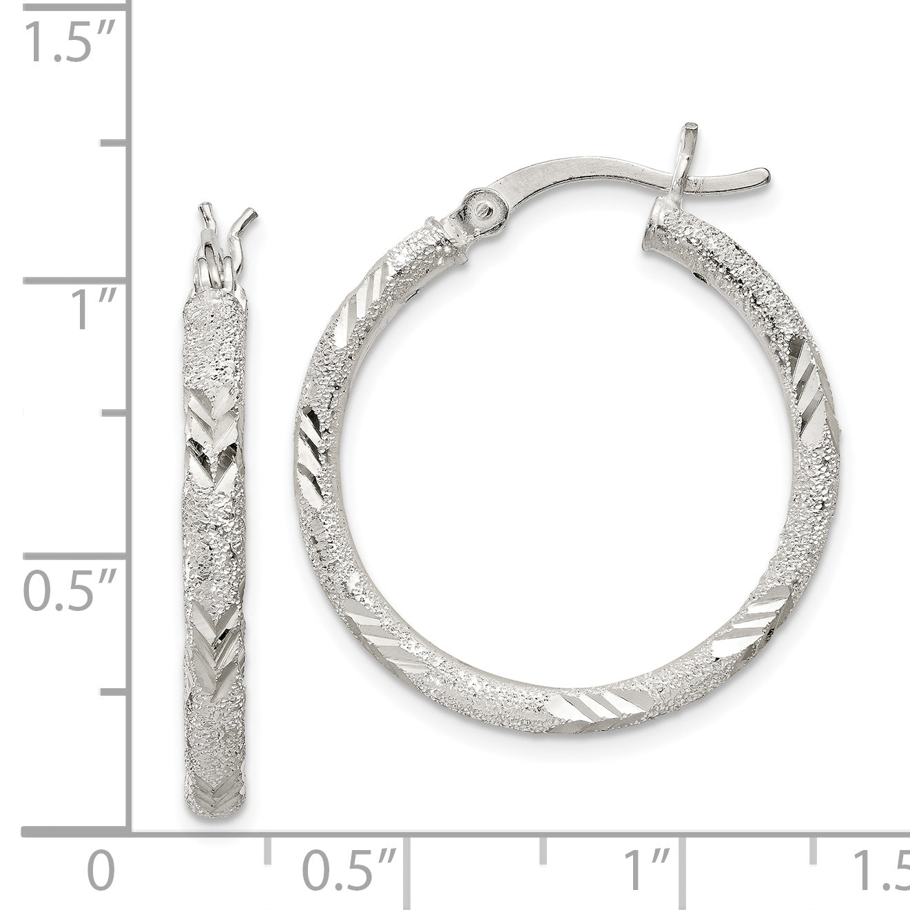 Sterling Silver 925 Diamond-Cut Hoop Earrings with Polished Laser Design