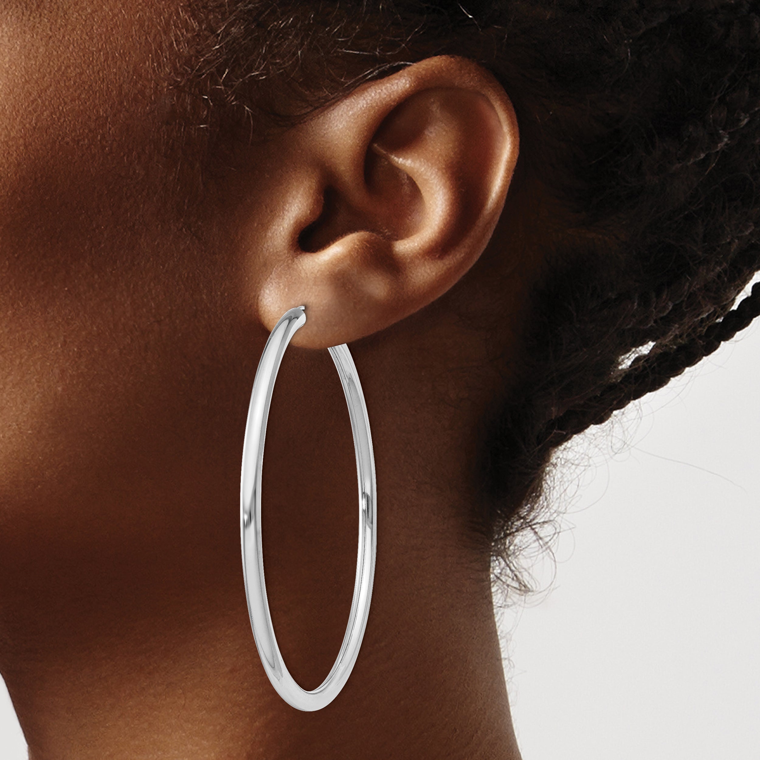 Sterling Silver 925 Rhodium-Plated Endless Hoop Earrings Polished 3mm